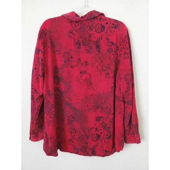Tianello Red Black Paisley Floral Tencel Blouse Top Womens Oversized M Tunic - Picture 8 of 8